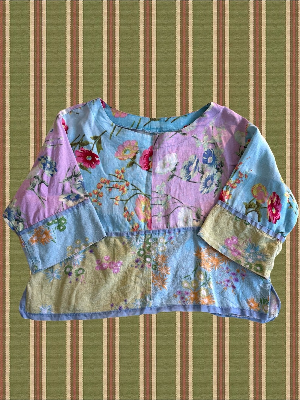 Floral Patchwork Cropped Top - Blue & Lavender